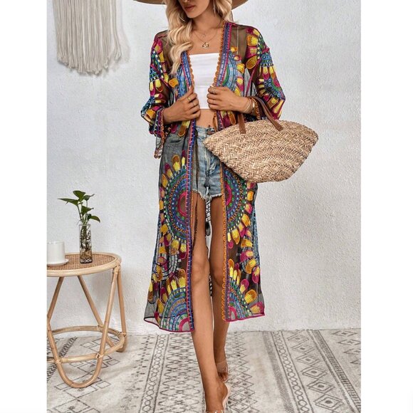 Summer in Posh C 🔆 | Euro Style Summer Beach Colorful Embroidery Kimono - Picture 6 of 9